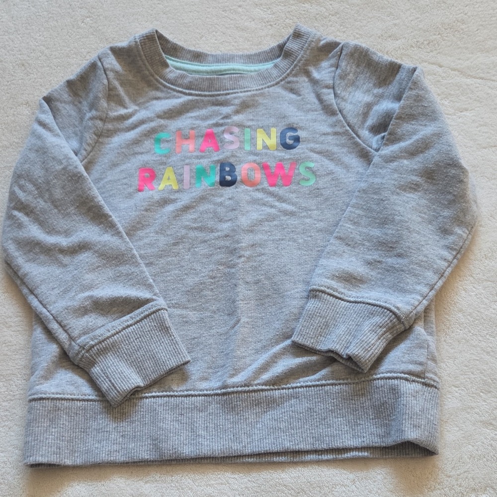 Cat & Jack Chasing Rainbows Gray Knit Pullover Sweater 2T Long Sleeve